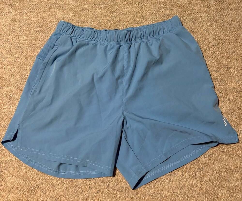 Balance Collection Men's Blue Running Shorts with Back Zip Pocket